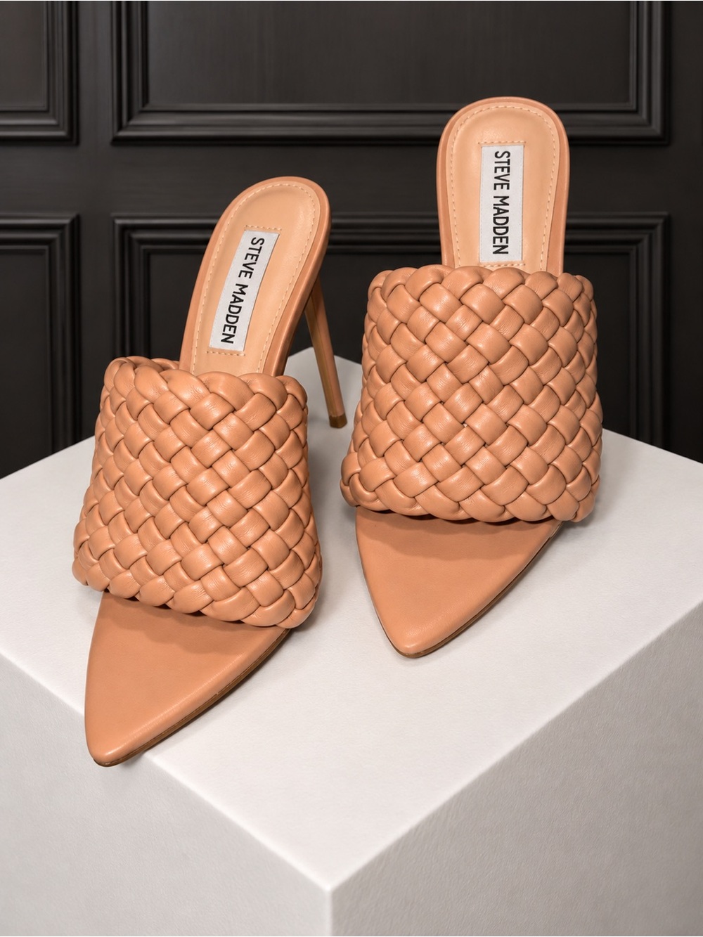 Steve Madden Braided Woven Stiletto Mule Heels – Nude/Tan – Size 8